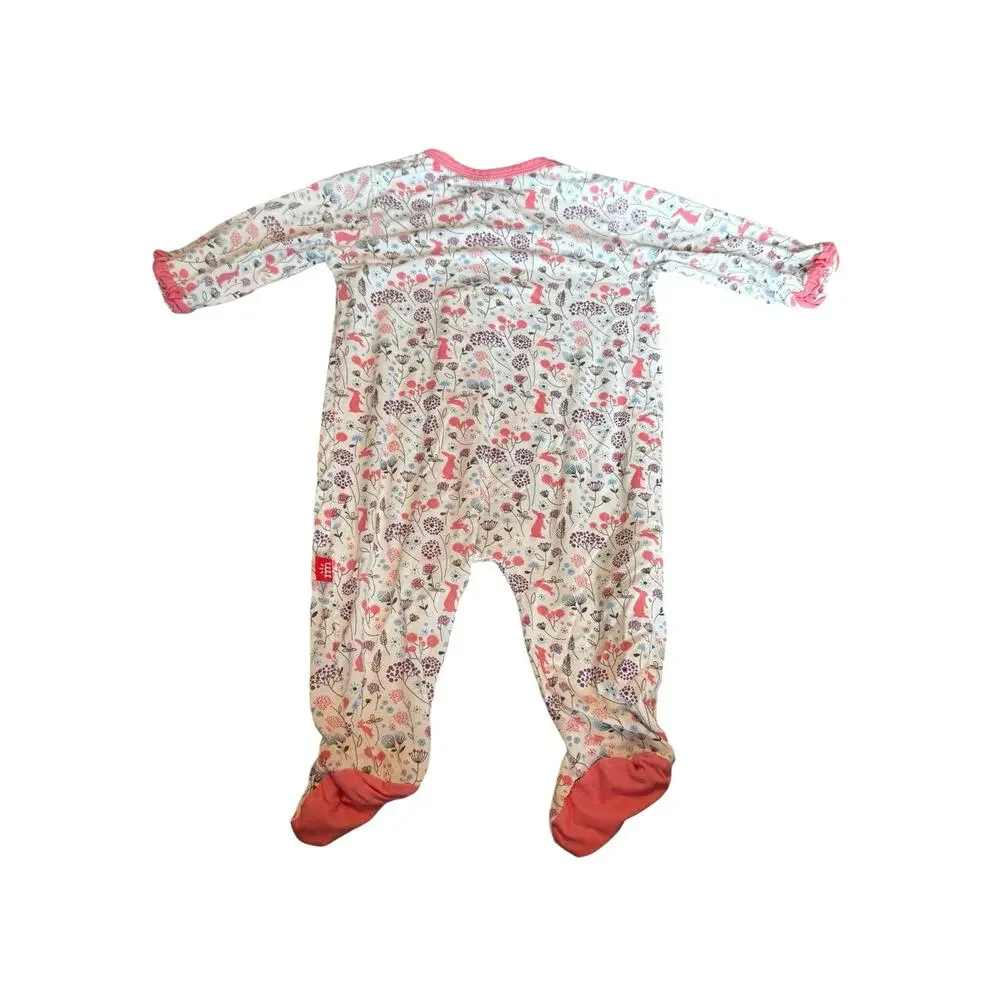 Magnetic Me Newborn Footed Sleeper Pink Bunny Floral Print Magnetic 5-8 lbs